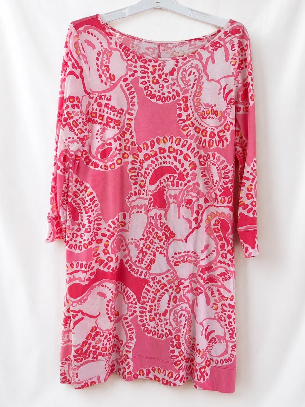 Lilly Pulitzer Pink, Coral, and Orange/Yellow Elephant Print Shift Dress